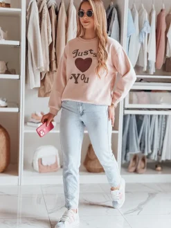 Bluzy Damskie>Dstreet Bluza damska oversize z nadrukiem JUST LOVE YOU różowa BY1473