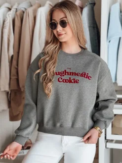 Bluzy Damskie>Dstreet Bluza damska oversize z nadrukiem COOKIES ciemnoszara BY1443