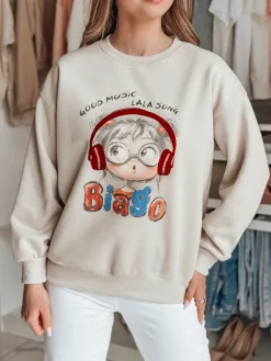 Bluzy Damskie>Dstreet Bluza damska oversize z nadrukiem LALA VIBE beżowa BY1506