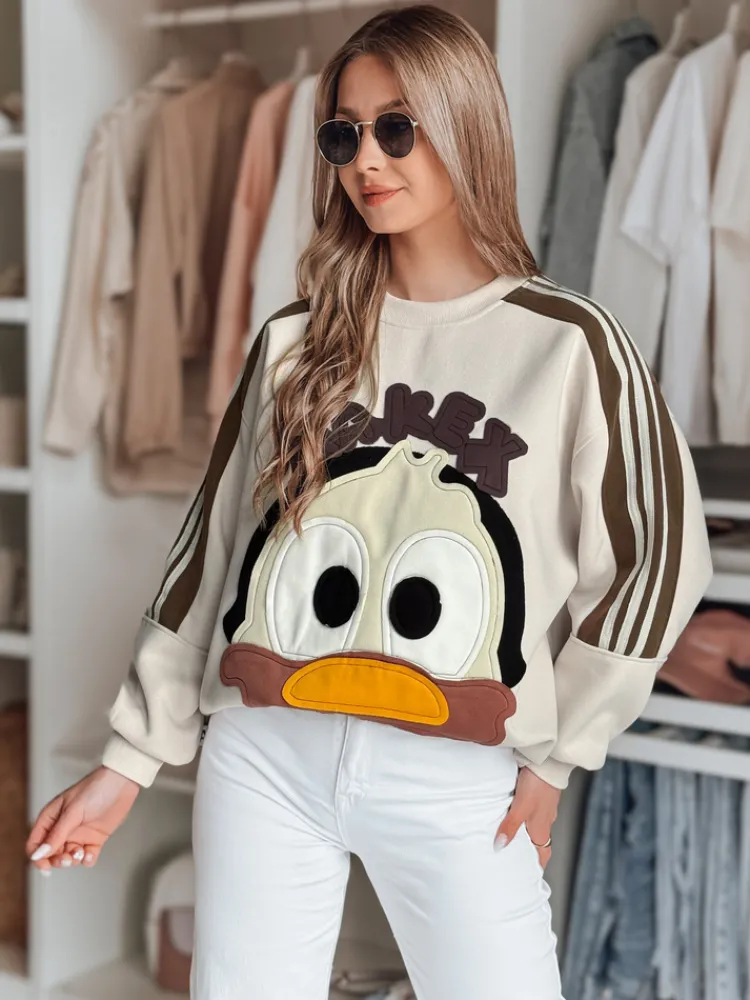 Bluzy Damskie>Dstreet Bluza damska oversize z naszywkami CUTE MAKEX beżowa BY1492