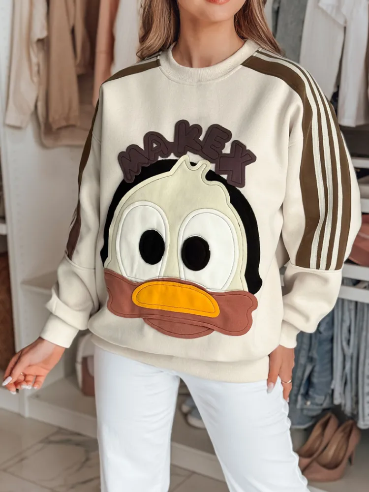 Bluzy Damskie>Dstreet Bluza damska oversize z naszywkami CUTE MAKEX beżowa BY1492