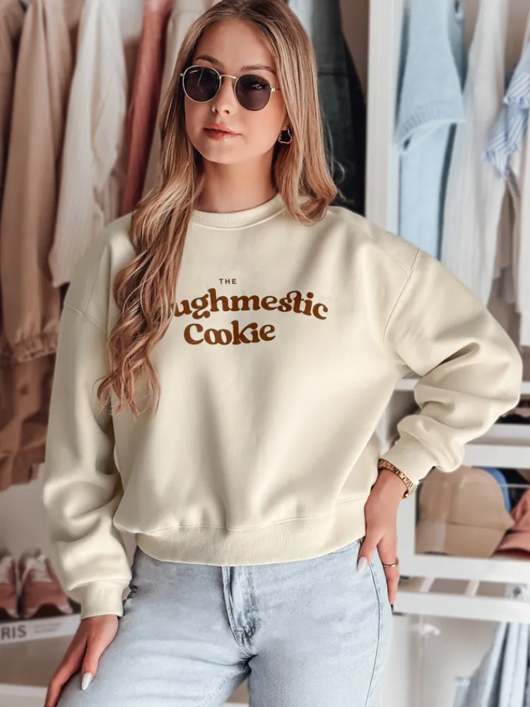 Bluzy Damskie>Dstreet Bluza damska oversize z nadrukiem COOKIES jasnobeżowa BY1446