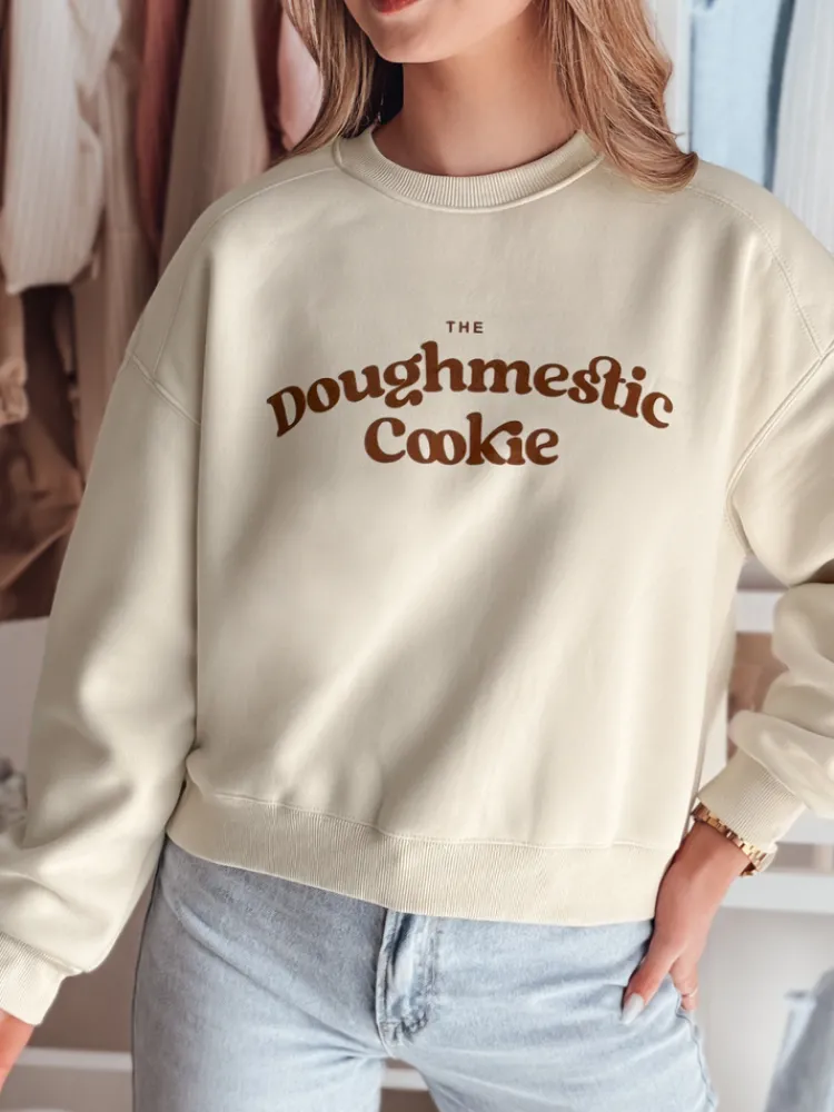 Bluzy Damskie>Dstreet Bluza damska oversize z nadrukiem COOKIES jasnobeżowa BY1446