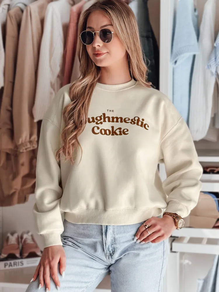 Bluzy Damskie>Dstreet Bluza damska oversize z nadrukiem COOKIES jasnobeżowa BY1446