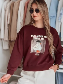 Bluzy Damskie>Dstreet Bluza damska oversize z nadrukiem GOOSHY bordowa BY1426