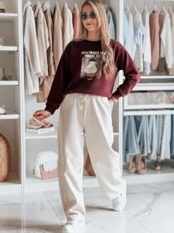 Bluzy Damskie>Dstreet Bluza damska oversize z nadrukiem GOOSHY bordowa BY1426