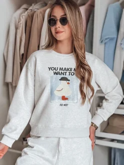 Bluzy Damskie>Dstreet Bluza damska oversize z nadrukiem GOOSHY szara BY1425