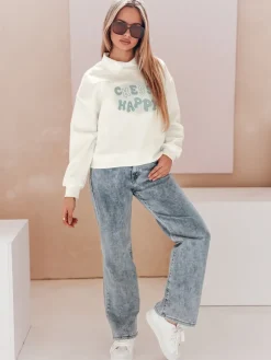 Bluzy Damskie>Dstreet Bluza damska oversize z nadrukiem HAPIRES biała BY1484