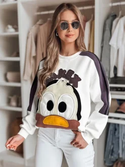 Bluzy Damskie>Dstreet Bluza damska oversize z naszywkami CUTE MAKEX biała BY1491