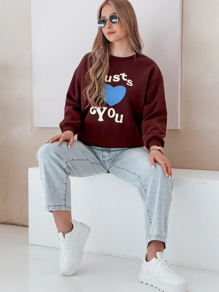 Bluzy Damskie>Dstreet Bluza damska oversize z nadrukiem JUST LOVE YOU bordowa BY1474