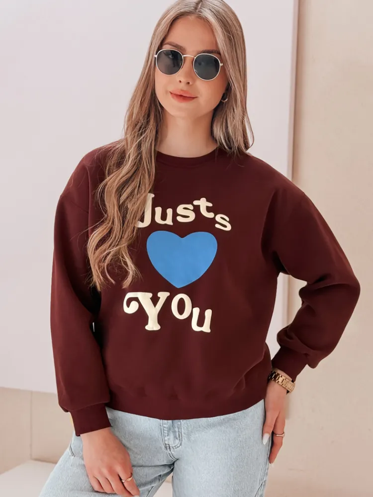 Bluzy Damskie>Dstreet Bluza damska oversize z nadrukiem JUST LOVE YOU bordowa BY1474