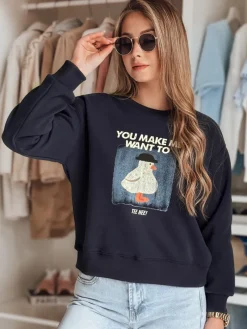 Bluzy Damskie>Dstreet Bluza damska oversize z nadrukiem GOOSHY granatowa BY1428