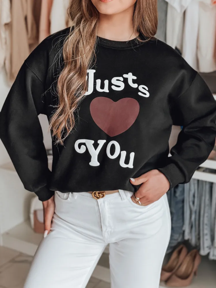 Bluzy Damskie>Dstreet Bluza damska oversize z nadrukiem JUST LOVE YOU czarna BY1472