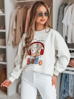 Bluzy Damskie>Dstreet Bluza damska oversize z nadrukiem LALA VIBE szara BY1503