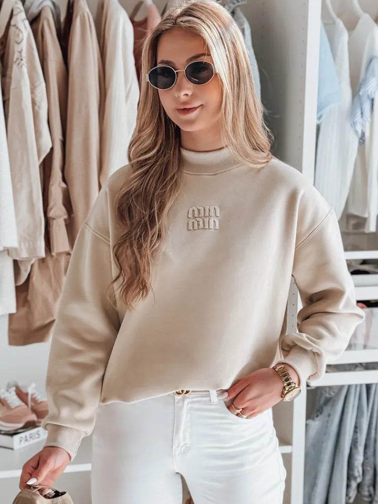 Bluzy Damskie>Dstreet Bluza damska oversize z naszywką LOVASON beżowa BY1420