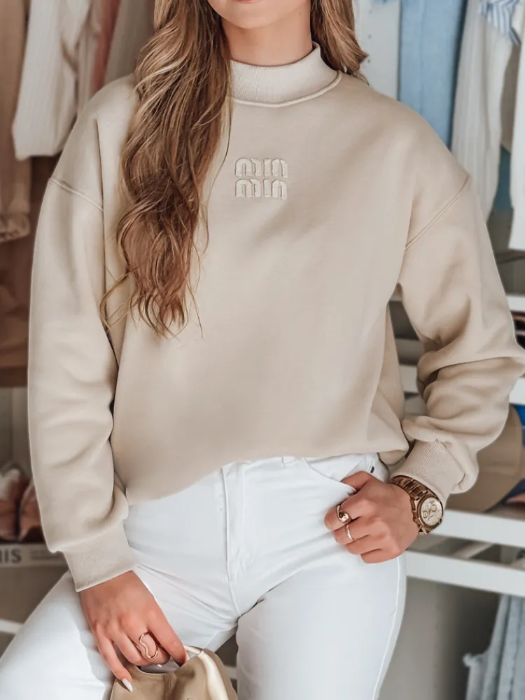 Bluzy Damskie>Dstreet Bluza damska oversize z naszywką LOVASON beżowa BY1420