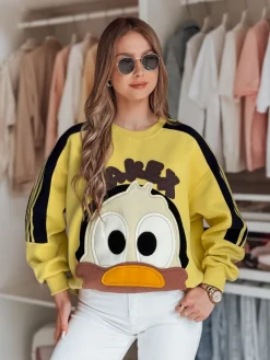 Bluzy Damskie>Dstreet Bluza damska oversize z naszywkami CUTE MAKEX żółta BY1489