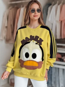Bluzy Damskie>Dstreet Bluza damska oversize z naszywkami CUTE MAKEX żółta BY1489