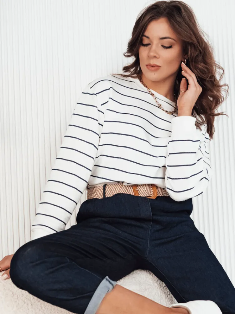 Bluzy Damskie>Dstreet Bluza damska w paski STRIPEON ecru RY2342