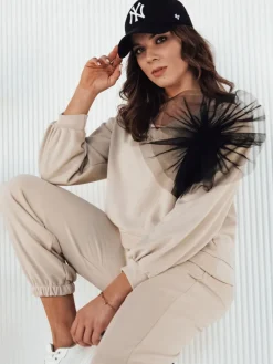 Bluzy Damskie>Dstreet Bluza damska w serek FILAN beżowa BY1259