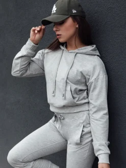 Bluzy Damskie>Dstreet Bluza damska z kapturem TRENDHOOD jasnoszara BY1306