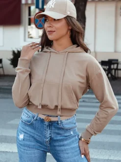 Bluzy Damskie>Dstreet Bluza damska z kapturem TRENDHOOD jasnobrązowa BY1311