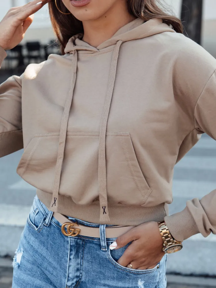 Bluzy Damskie>Dstreet Bluza damska z kapturem TRENDHOOD jasnobrązowa BY1311