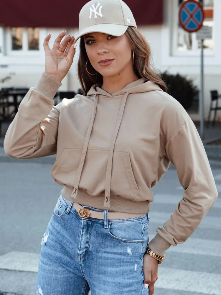 Bluzy Damskie>Dstreet Bluza damska z kapturem TRENDHOOD jasnobrązowa BY1311