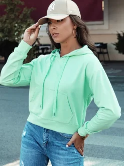 Bluzy Damskie>Dstreet Bluza damska z kapturem TRENDHOOD mietowa BY1333