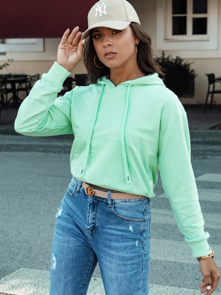 Bluzy Damskie>Dstreet Bluza damska z kapturem TRENDHOOD mietowa BY1333