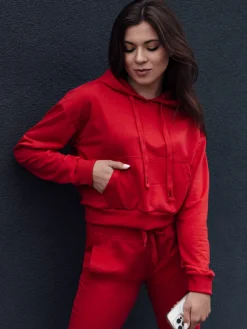 Bluzy Damskie>Dstreet Bluza damska z kapturem TRENDHOOD czerwona BY1312