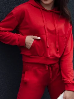 Bluzy Damskie>Dstreet Bluza damska z kapturem TRENDHOOD czerwona BY1312