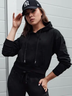 Bluzy Damskie>Dstreet Bluza damska z kapturem TRENDHOOD czarna BY1307
