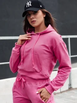 Bluzy Damskie>Dstreet Bluza damska z kapturem TRENDHOOD różowa BY1305