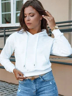 Bluzy Damskie>Dstreet Bluza damska z kapturem TRENDHOOD biała BY1310