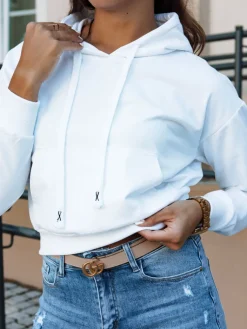 Bluzy Damskie>Dstreet Bluza damska z kapturem TRENDHOOD biała BY1310