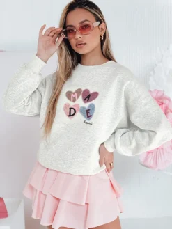 Bluzy Damskie>Dstreet Bluza damske oversiz z sercami MADELIN szara BY1459