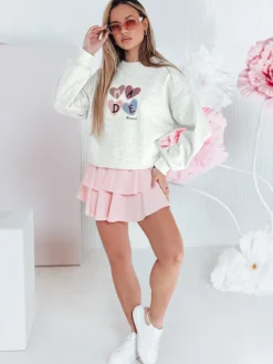 Bluzy Damskie>Dstreet Bluza damske oversiz z sercami MADELIN szara BY1459