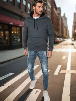 Bluzy Męskie>Dstreet Bluza męska basic z kapturem ciemnoszara BX5863