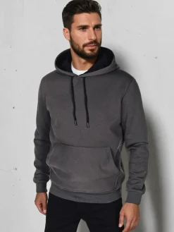 Bluzy Męskie>Dstreet Bluza męska basic z kapturem grafitowa BX5861