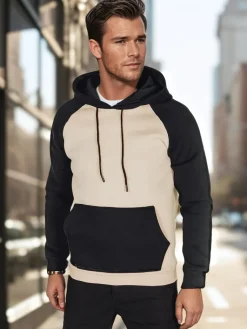 Bluzy Męskie>Dstreet Bluza męska basic z kapturem beżowa BX5890