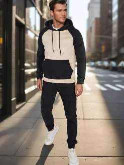 Bluzy Męskie>Dstreet Bluza męska basic z kapturem beżowa BX5890