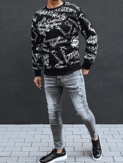 Bluzy Męskie>Dstreet Bluza męska bez kaptura czarna BX5739