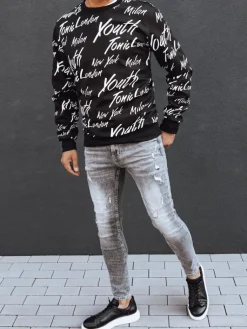 Bluzy Męskie>Dstreet Bluza męska bez kaptura czarna BX5779