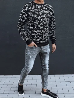 Bluzy Męskie>Dstreet Bluza męska bez kaptura czarna BX5746