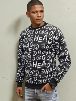 Bluzy Męskie>Dstreet Bluza męska bez kaptura czarna BX5742