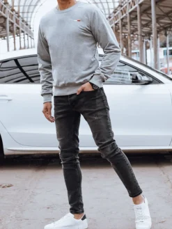 Bluzy Męskie>Dstreet Bluza męska bez kaptura szara BX5737