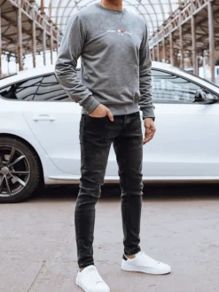 Bluzy Męskie>Dstreet Bluza męska bez kaptura szara BX5735