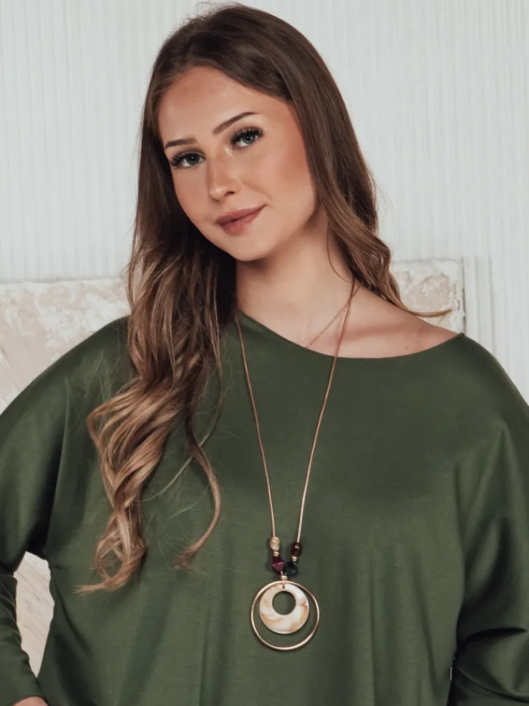 Bluzki Damskie>Dstreet Bluzka damska LOOSEFEMME oversize z wisiorkiem zielona RY2707