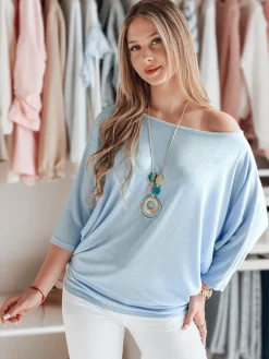 Bluzki Damskie>Dstreet Bluzka damska masełko oversize z wisiorkiem LUZVIA błękitna RY2772